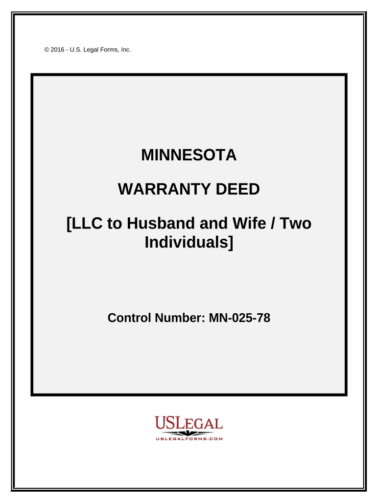 Warranty Deed from LLC to Husband and Wife Two Individuals Minnesota  Form