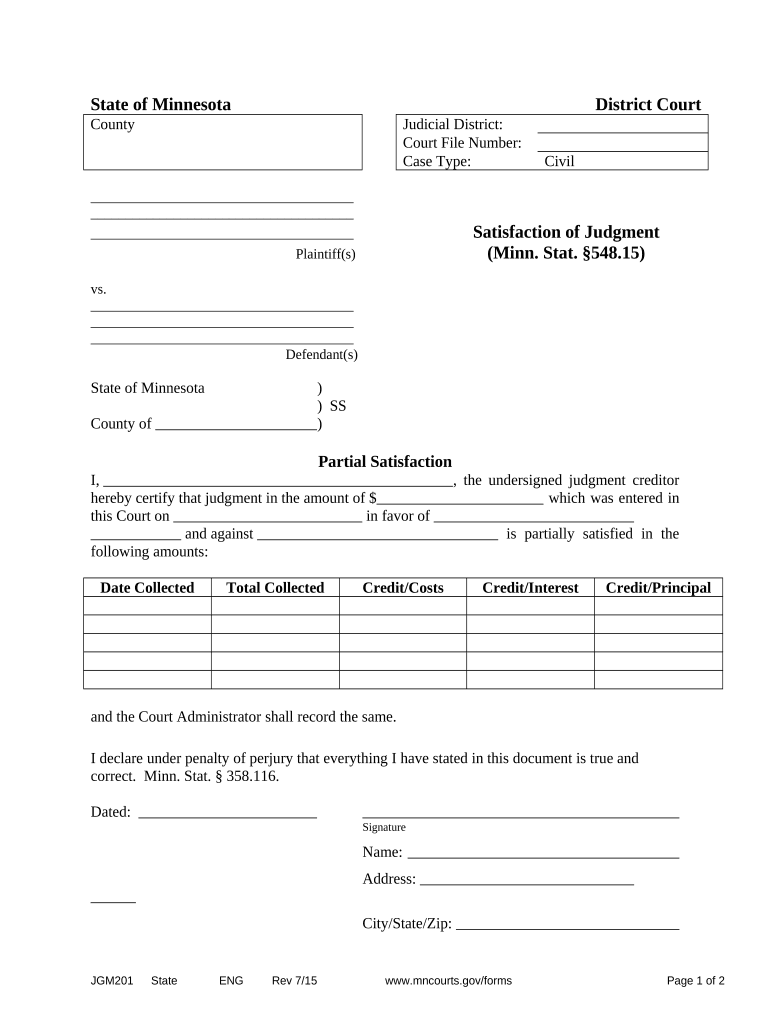 Minnesota Satisfaction Judgment  Form