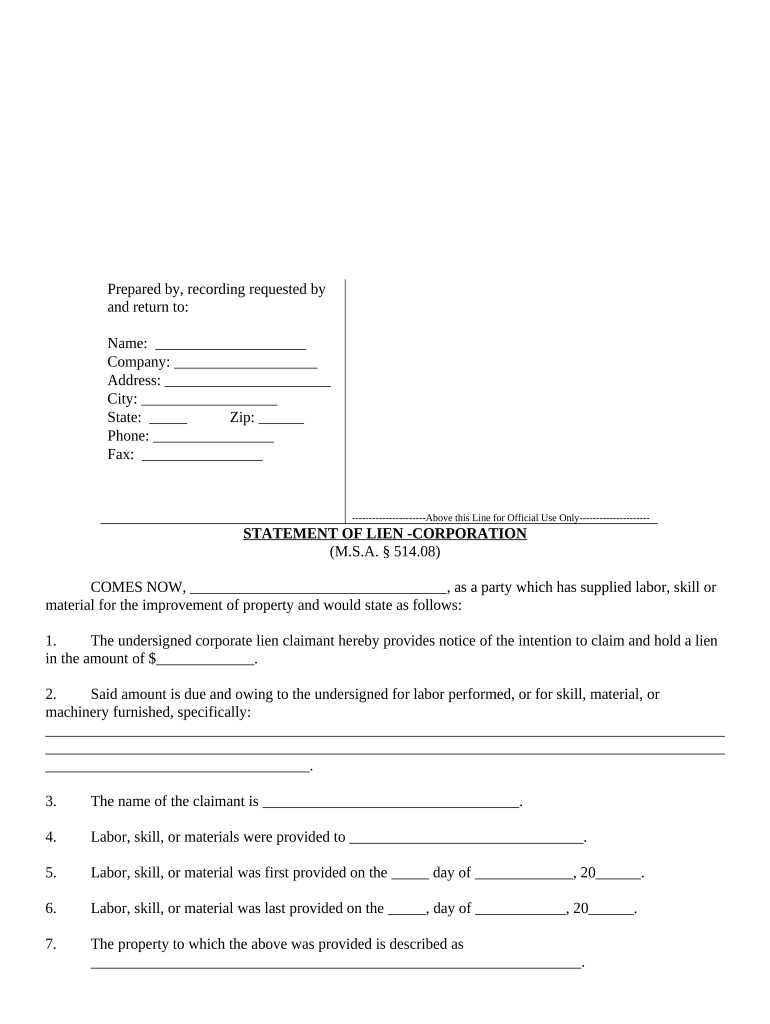 Minnesota Lien  Form