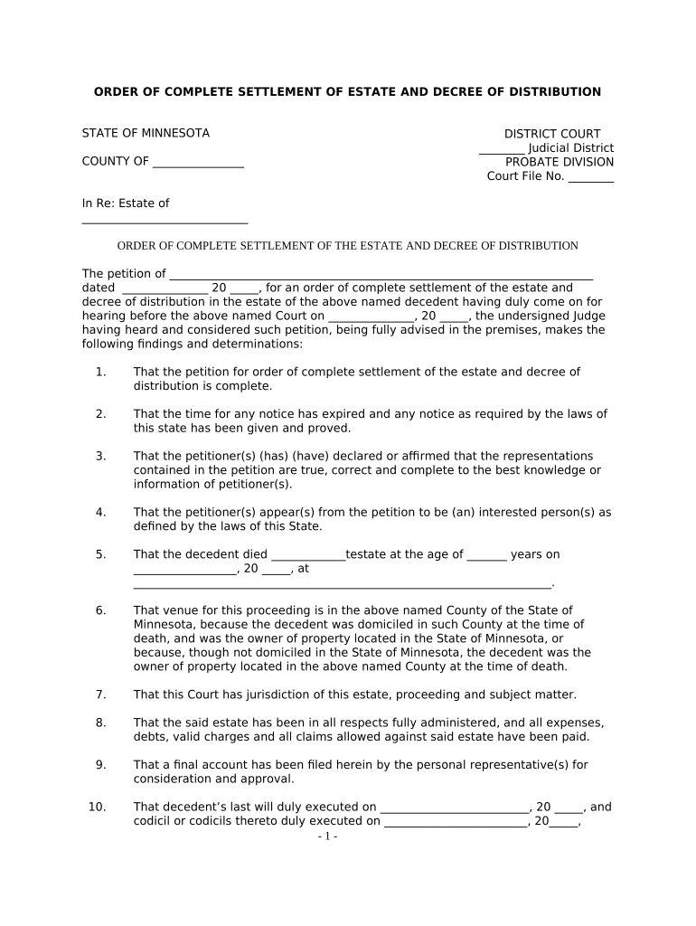 Mn Settlement  Form