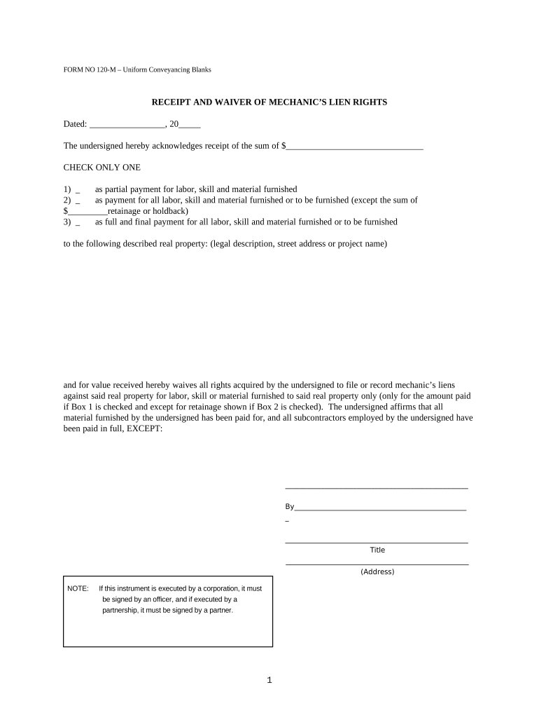 RECEIPT and WAIVER of MECHANIC'S LIEN RIGHTS  Form