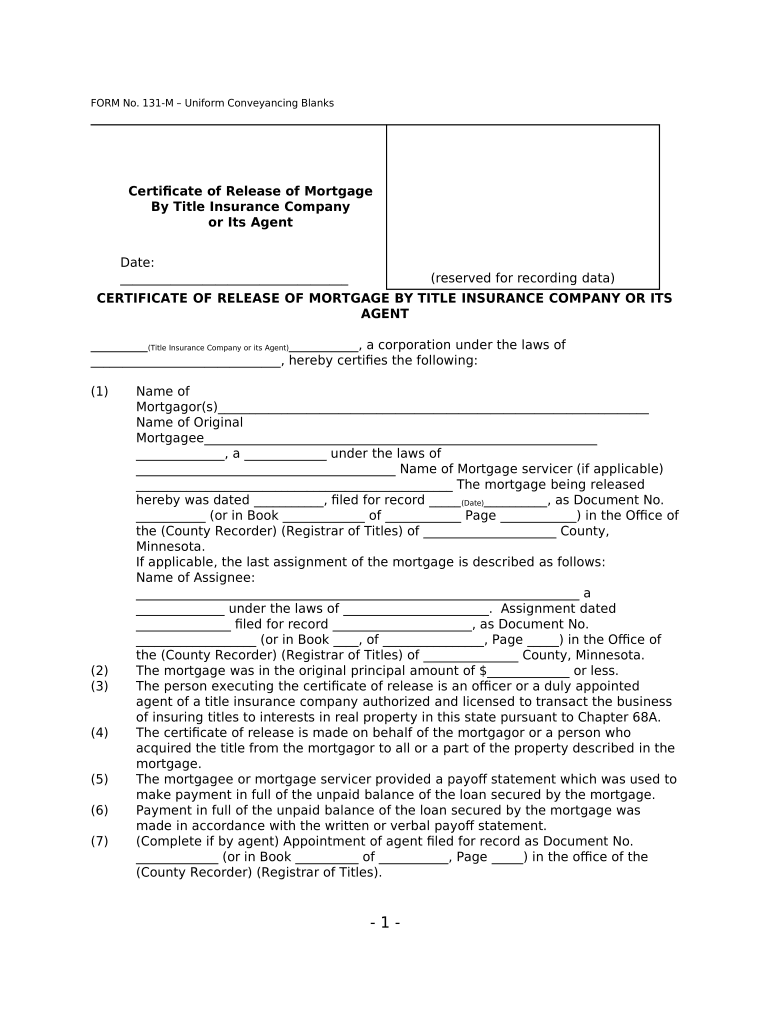 Minnesota Release Mortgage  Form