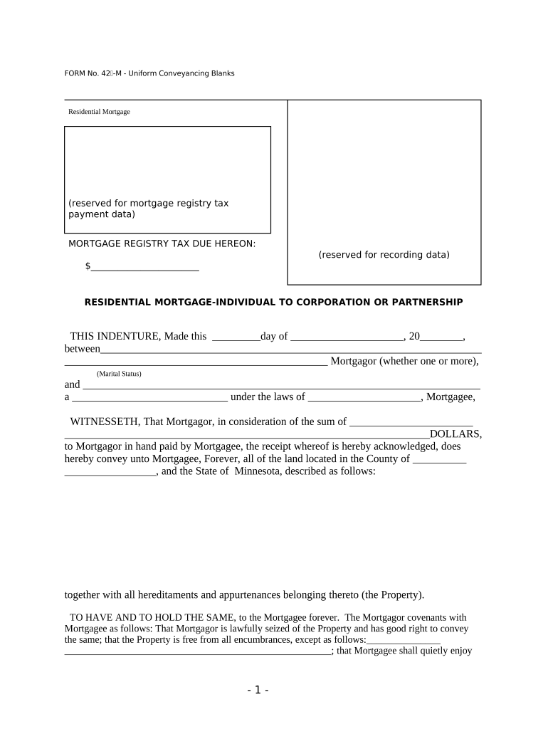 Residential Mortgage Individual to Corporation or Partnership UCBC Form 422 M Minnesota