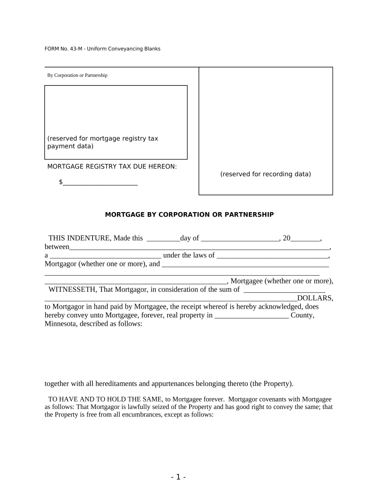 Mortgage by Corporation or Partnership UCBC Form 43 M Minnesota