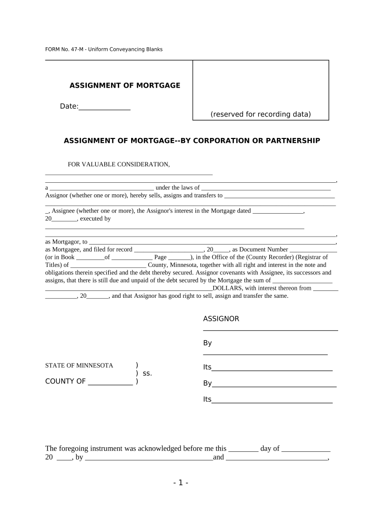 Assignment of Mortgage by Business Entity UCBC Form 20 3 2 Minnesota