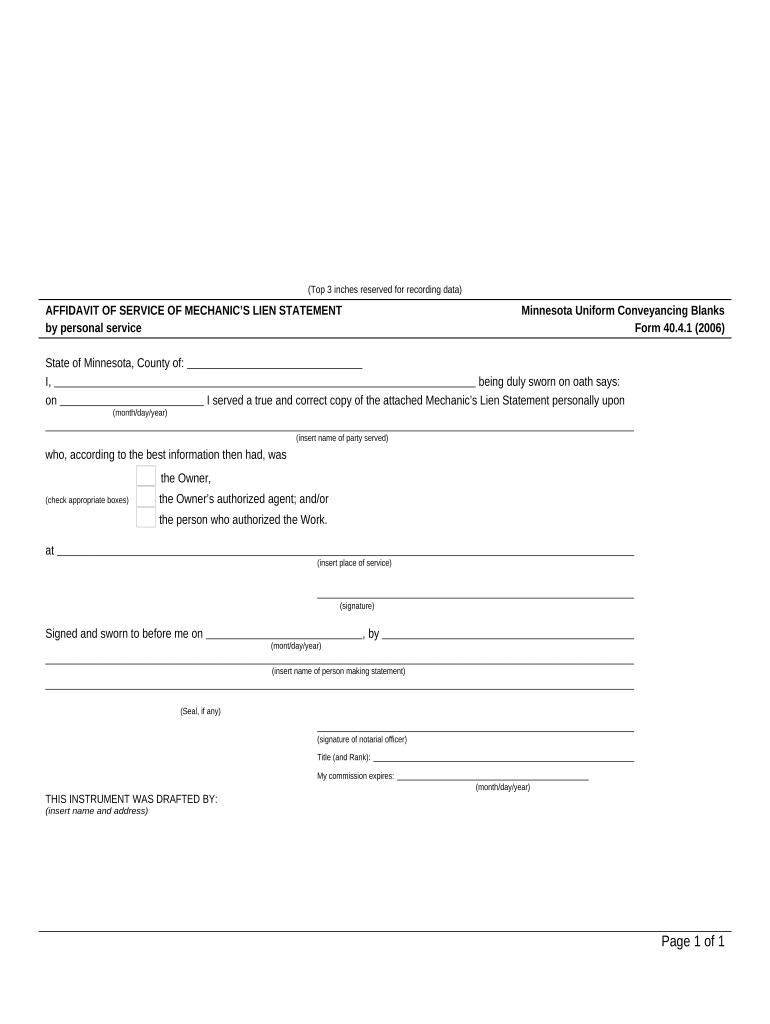 Mn Mechanic Lien  Form