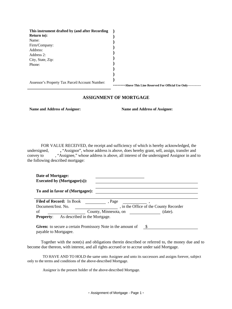Assignment of Mortgage by Individual Mortgage Holder Minnesota  Form