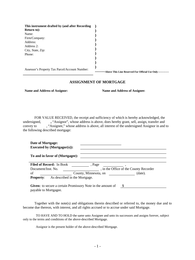 Assignment of Mortgage by Corporate Mortgage Holder Minnesota  Form