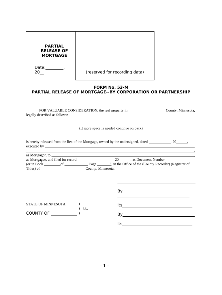 Minnesota Release Mortgage  Form