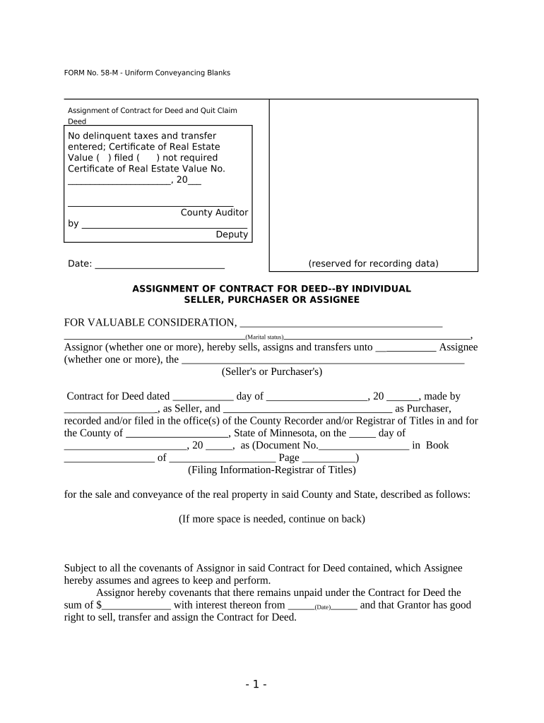 Assignment of Contract for Deed by Individual Seller, Purchaser or Assignee UCBC Form 30 3 1 Minnesota