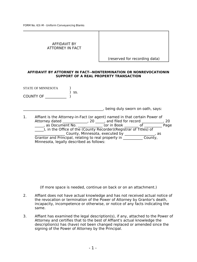 Affidavit by Attorney in Fact Nontermination or Nonrevocation in Support of Real Property Transaction UCBC Form 100 2 1 Minnesot