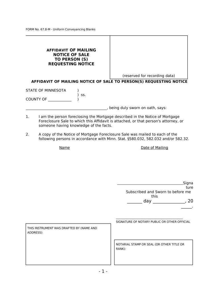 Affidavit of Mailing Notice of Sale to Person Requesting Notice UCBC Form 60 3 9 Minnesota