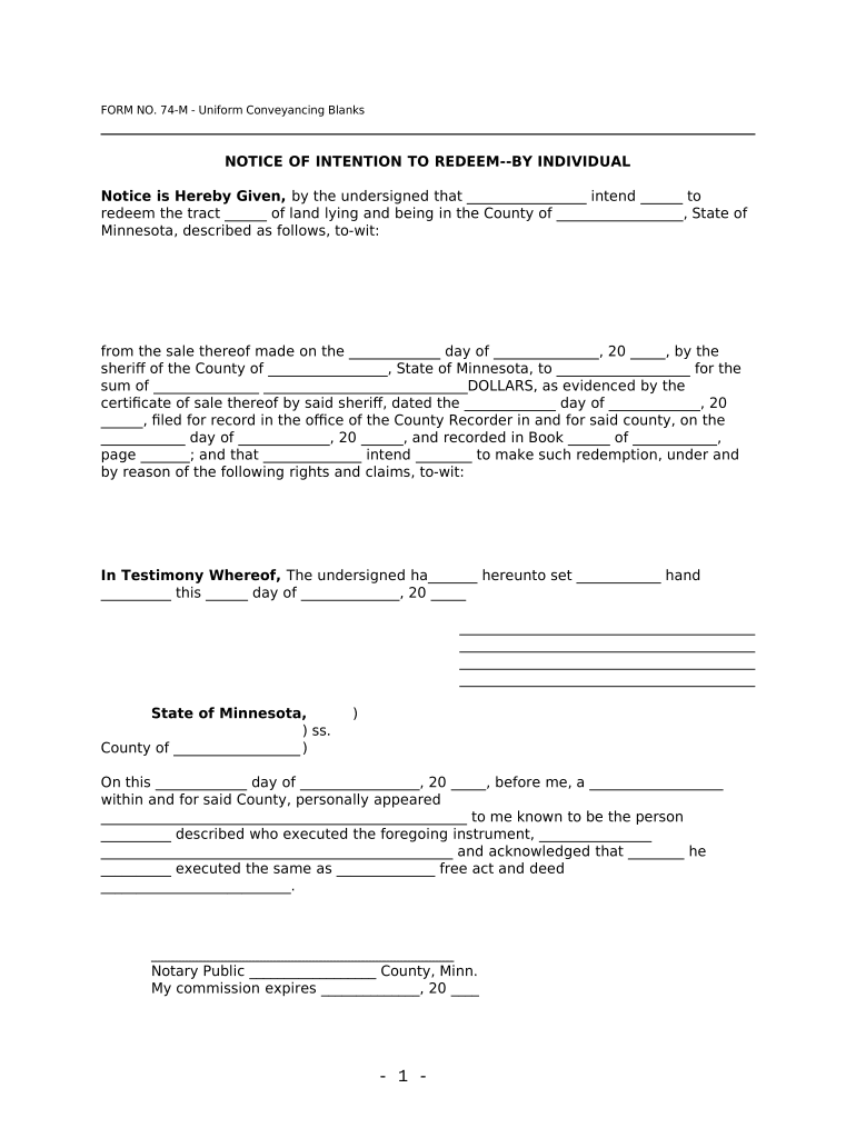 Notice of Intention to Redeem by Individual UCBC Form 60 5 1 Minnesota