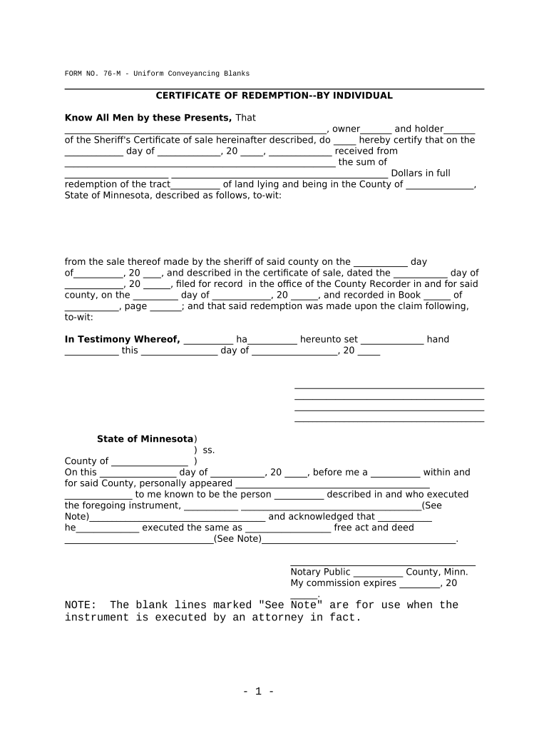 Minnesota Certificate Redemption  Form