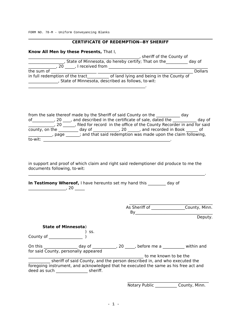 Minnesota Certificate Redemption  Form