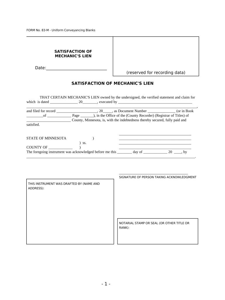 Minnesota Mechanic Lien  Form