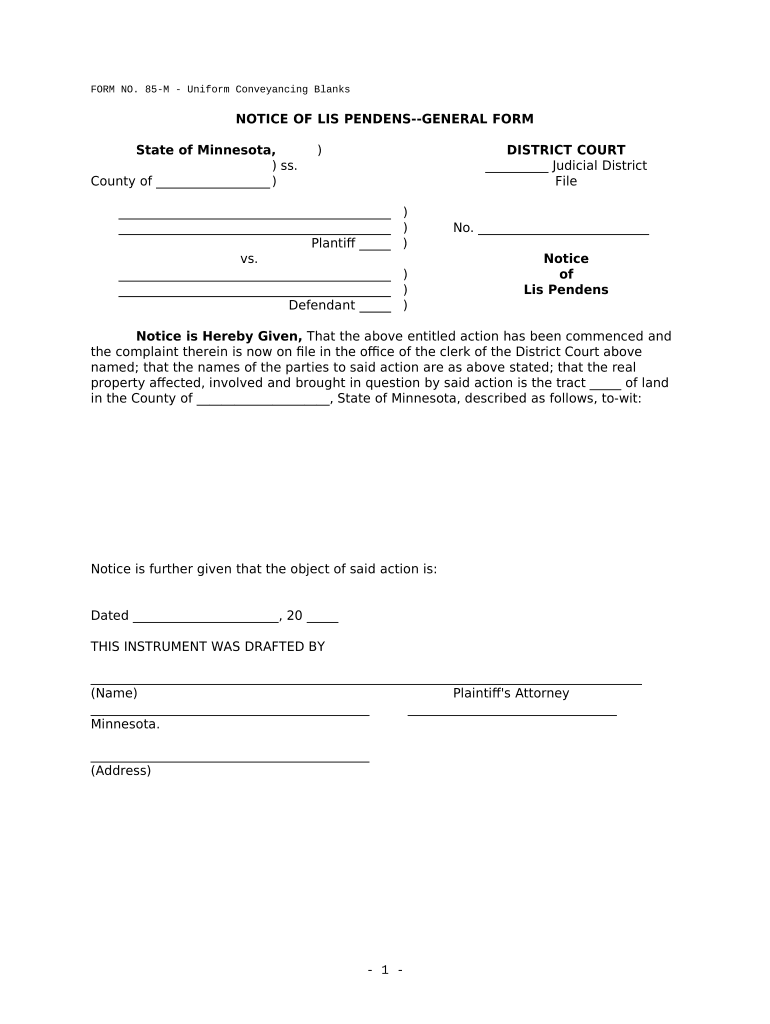 NOTICE of LIS PENDENS GENERAL FORM