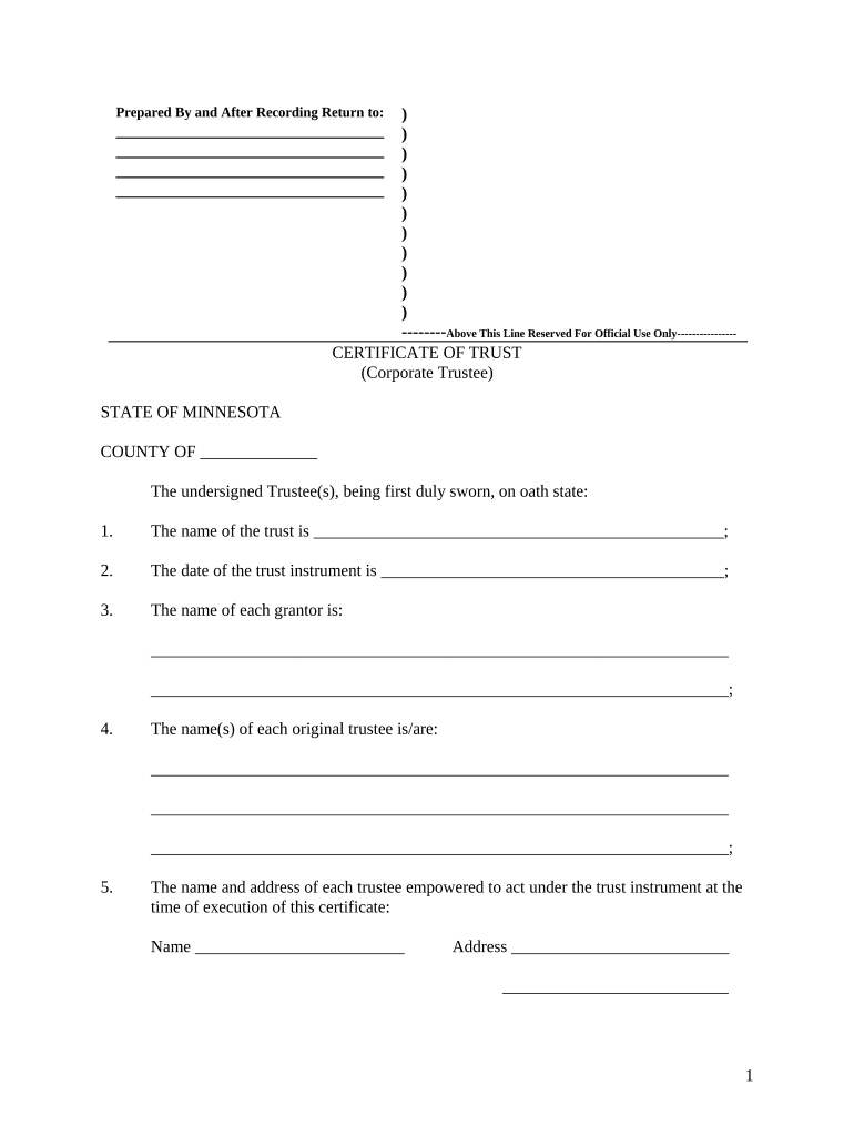 Minnesota Certificate Trust  Form