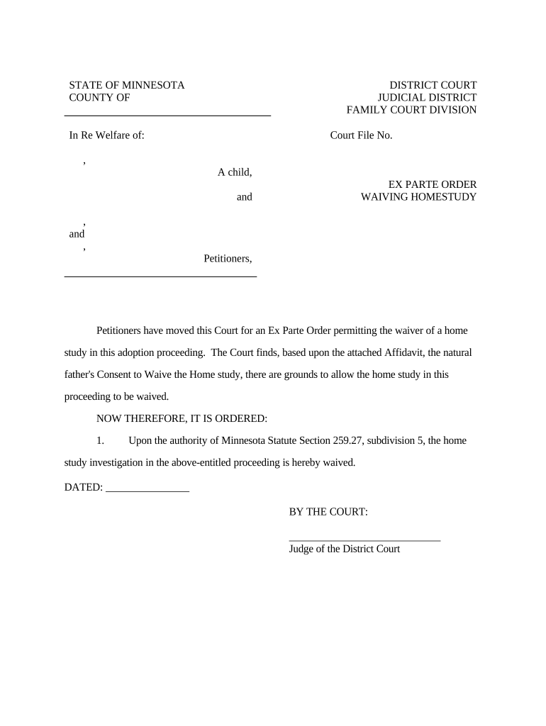 Ex Parte Order Minnesota  Form