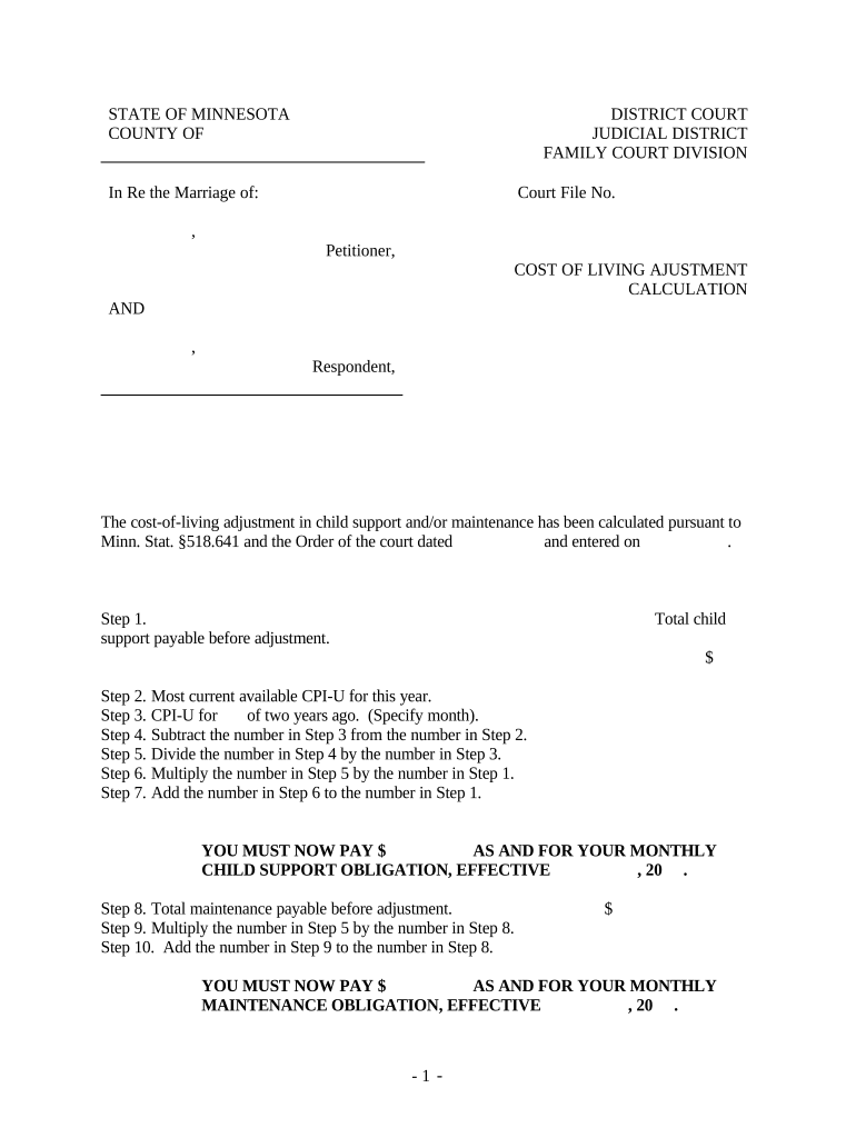 Cost Child Support  Form