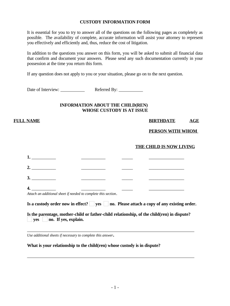 Custody Litigation Client Information Form Minnesota