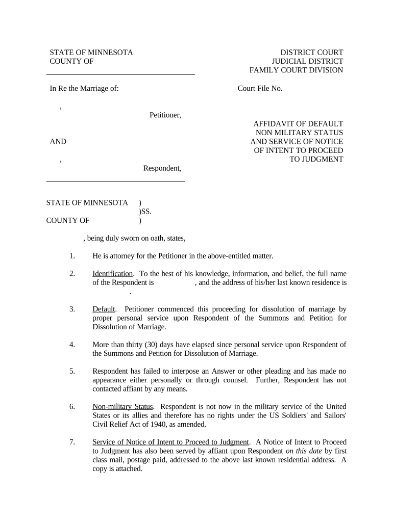 Minnesota Affidavit Status  Form