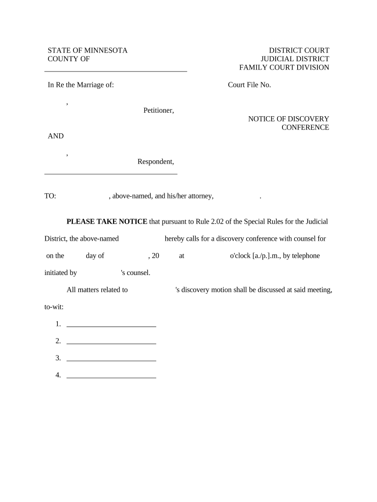 Notice of Discovery Conference Minnesota  Form