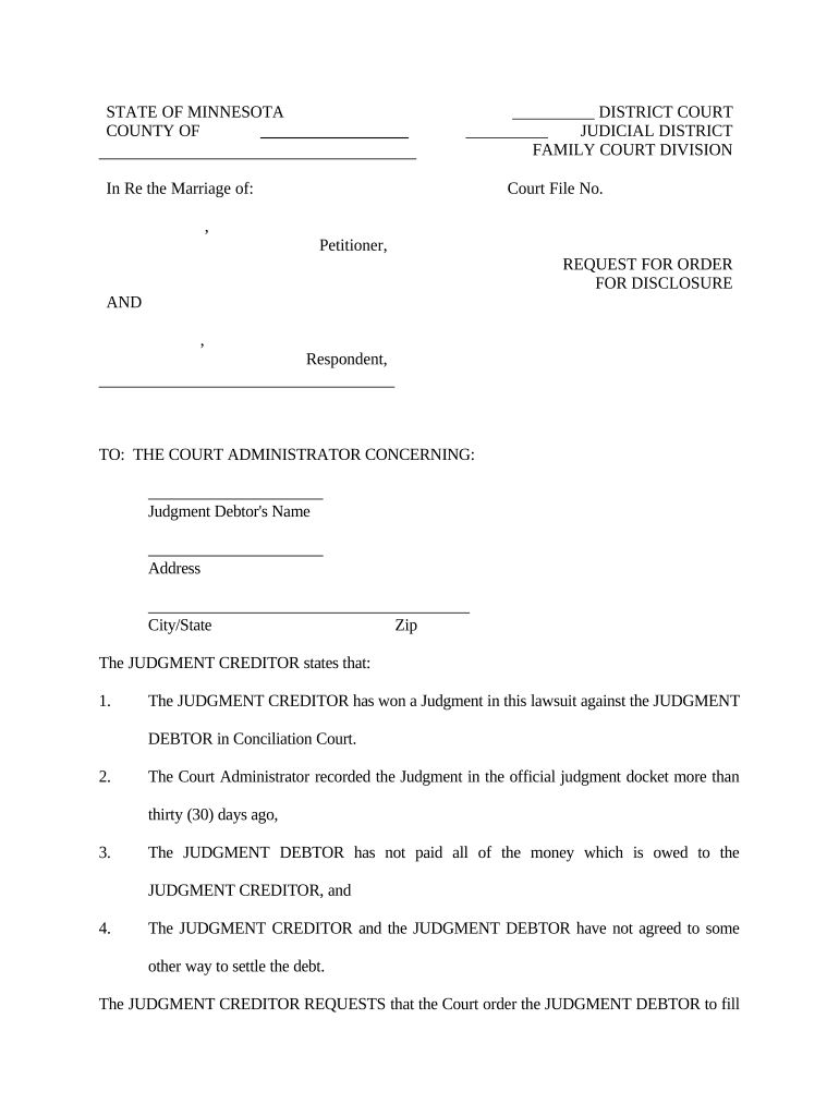 Minnesota Order Disclosure  Form