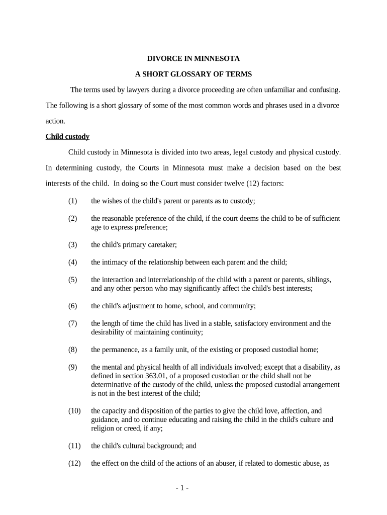 Minnesota Child Custody  Form