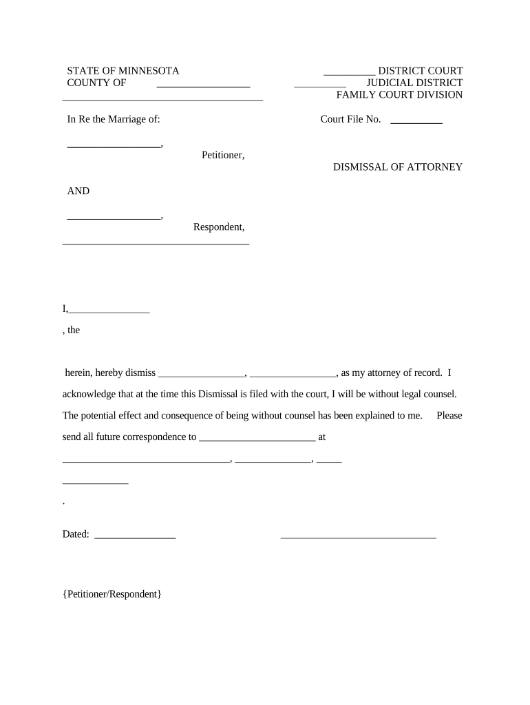Notice of Dismissal of Attorney Minnesota  Form