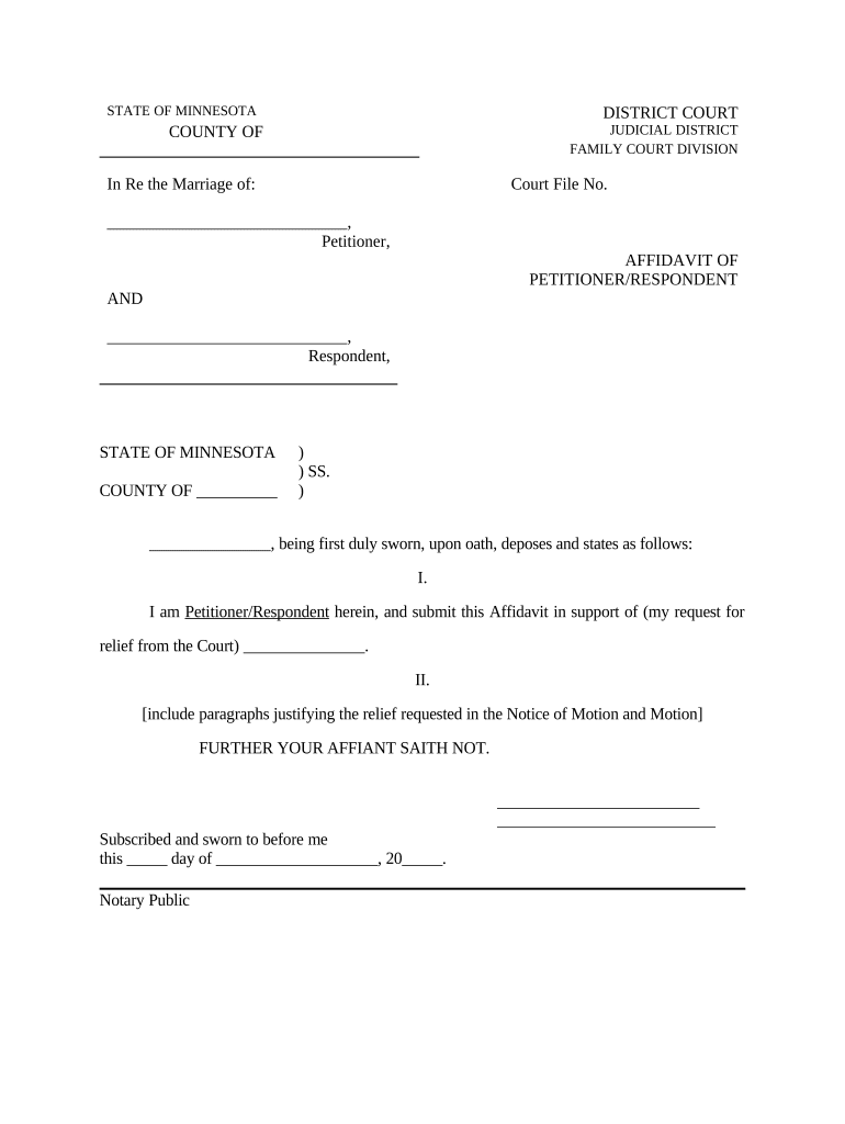 Model Affidavit Requesting Unspecified Relief Template Minnesota  Form