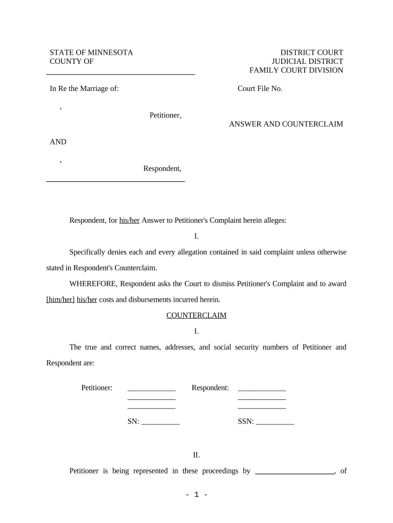 Minnesota Counterclaim  Form