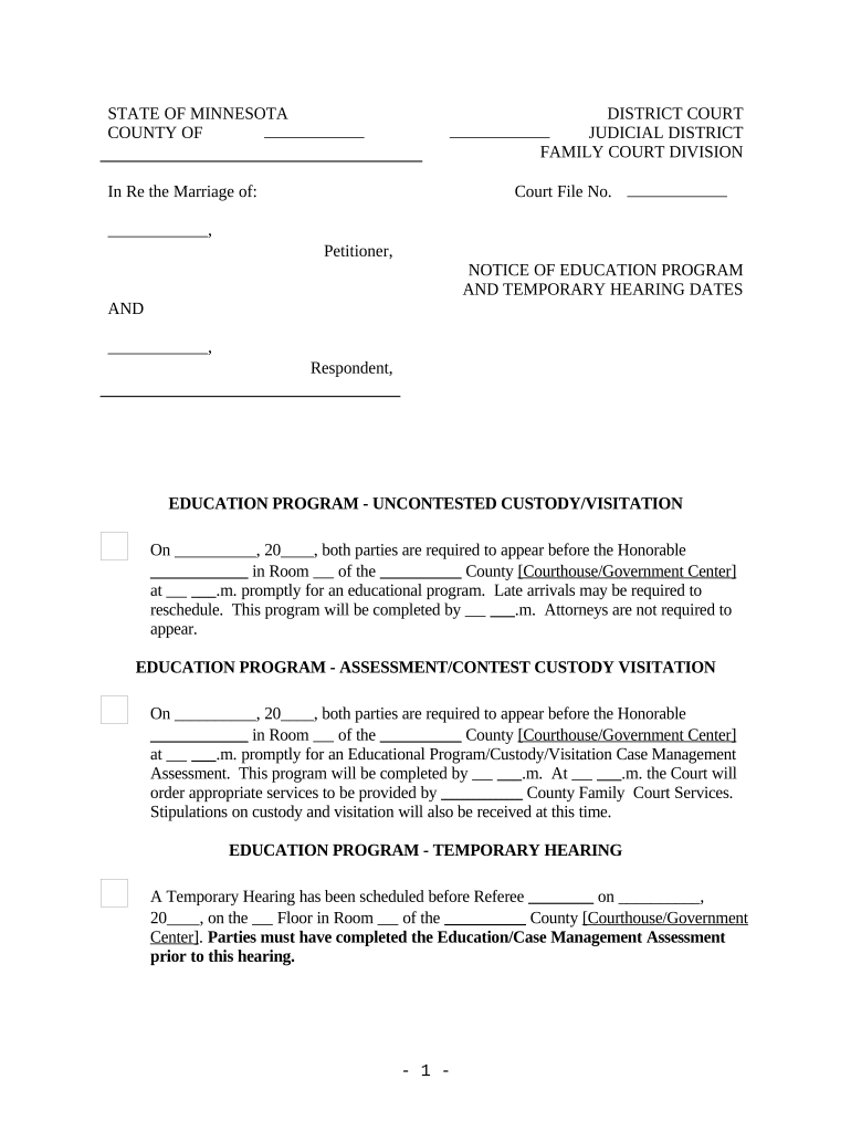 Mn Court Ordered  Form