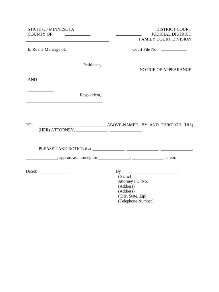 Minnesota Notice Appearance  Form
