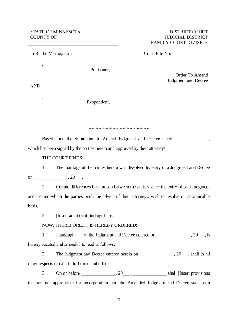 Minnesota Judgment  Form