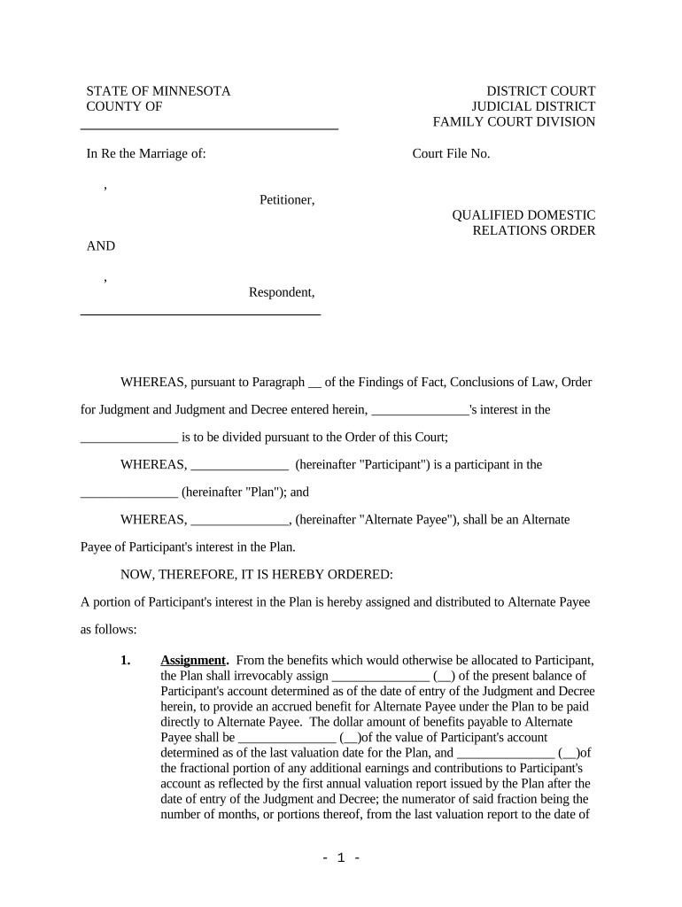 Minnesota Domestic Relations Order  Form