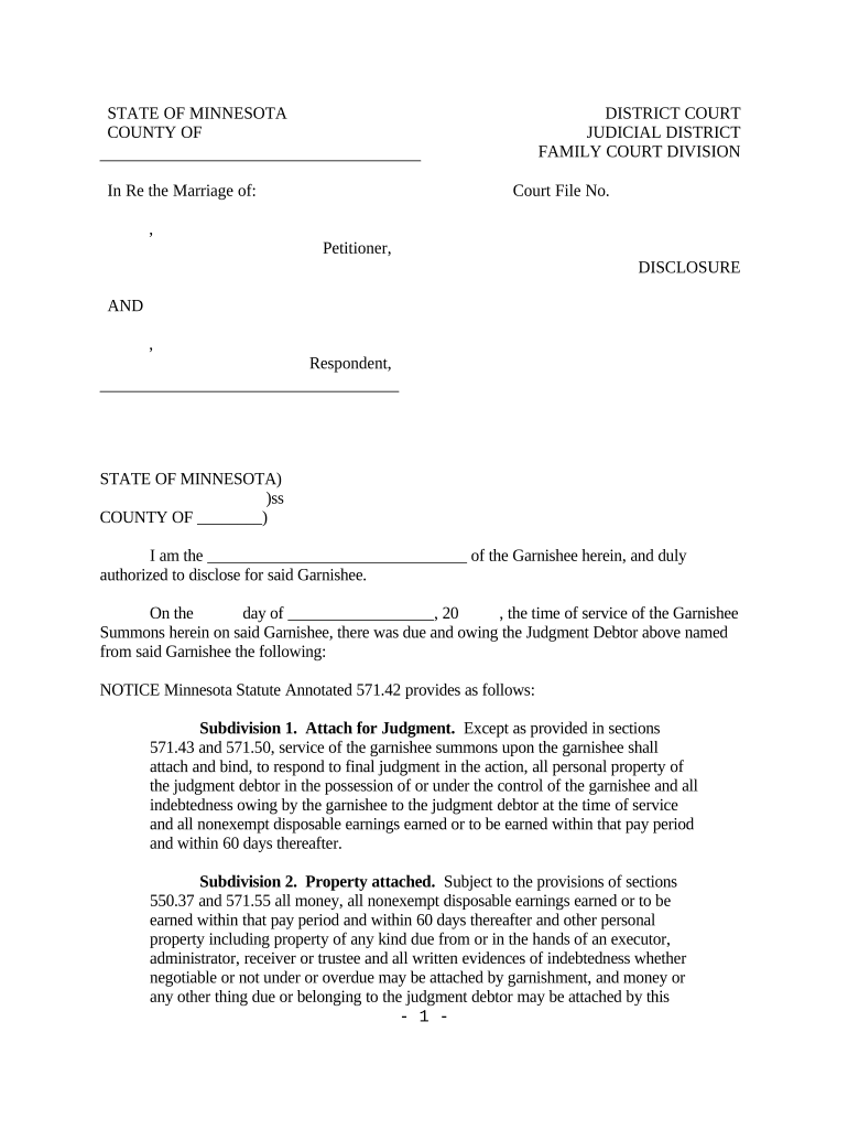 Garnishment Disclosure Minnesota  Form