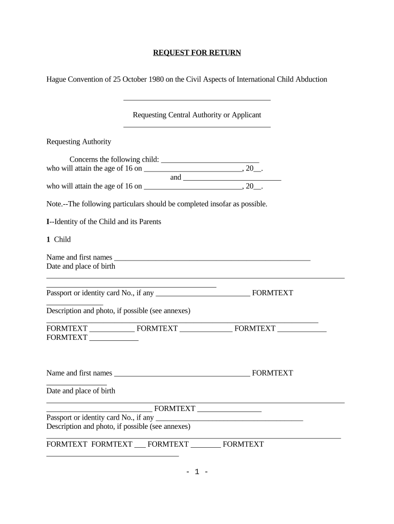 Notice of Child Abduction Request for Return Minnesota  Form