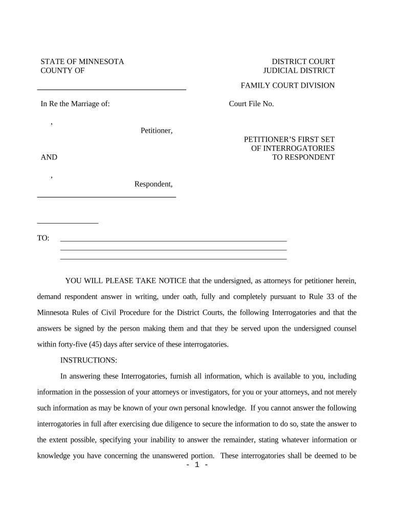 Discovery Petitioner's First Set of Interrogatories to Respondent Minnesota  Form