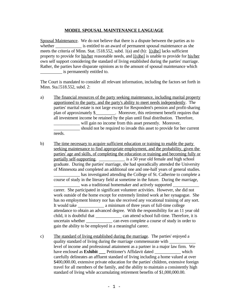 Minnesota Spousal Maintenance  Form