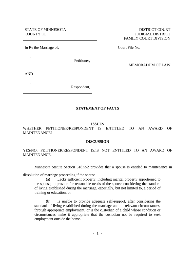 Minnesota Memorandum  Form