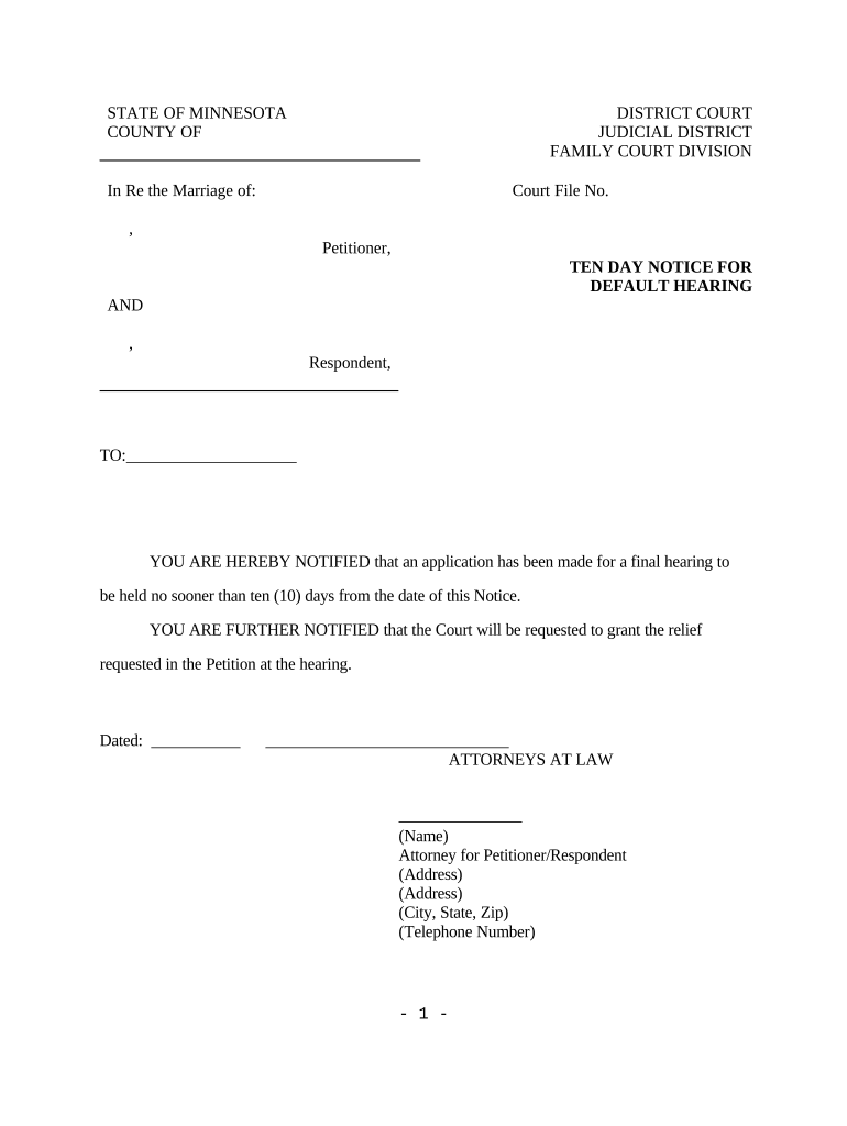 Notice Default Hearing  Form