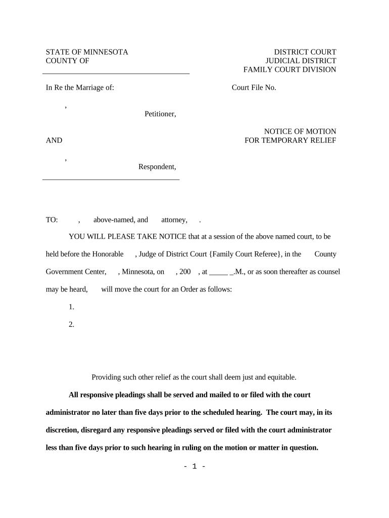 Minnesota Notice Motion  Form