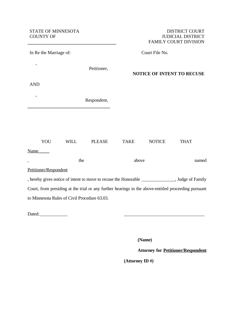 Notice to Recuse Minnesota  Form