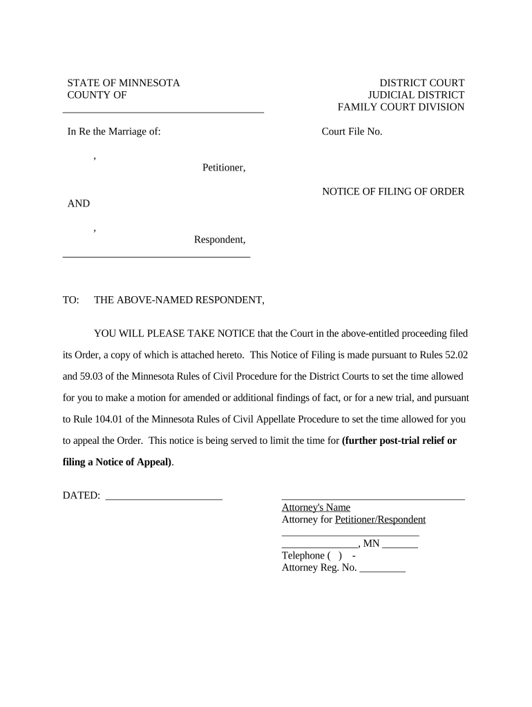 Minnesota Order Document  Form