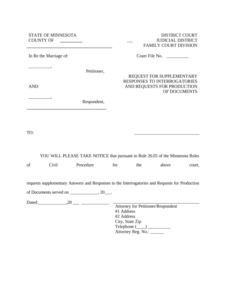 Discovery Request for Supplementation of Responses Minnesota  Form