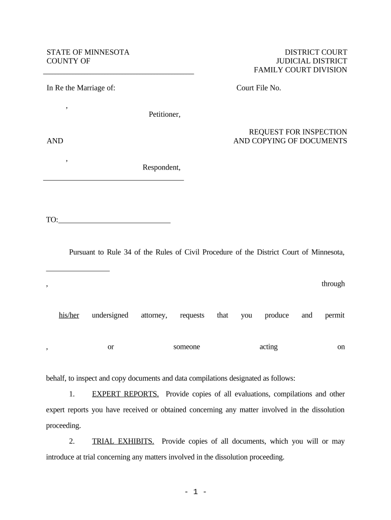 Discovery Request for Inspection and Copying of Documents Minnesota  Form