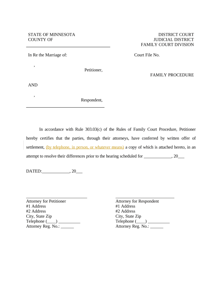 Mn Settlement  Form