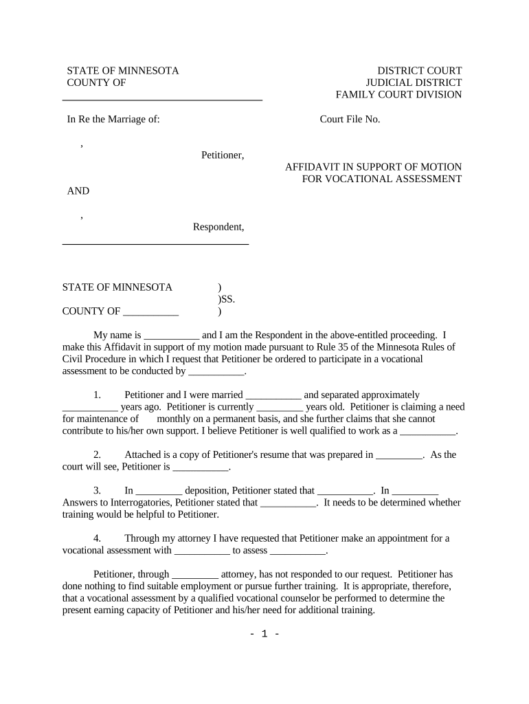 Minnesota Affidavit Support  Form