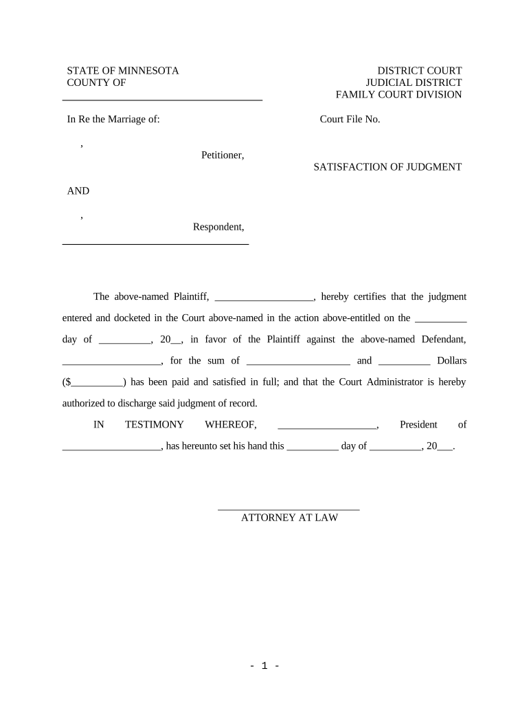 Minnesota Satisfaction Judgment  Form